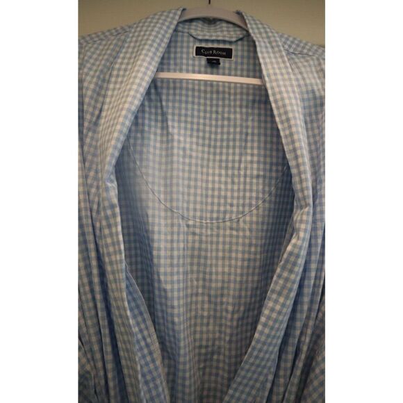 Club Room Men's Sz S/M Light Blue Gingham Pattern Woven 100% Cotton Lounge Robe - Picture 3 of 6